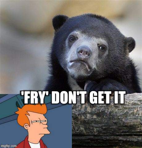 Confession Bear Meme | 'FRY' DON'T GET IT | image tagged in memes,confession bear | made w/ Imgflip meme maker