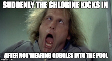 Scary Harry Meme | SUDDENLY THE CHLORINE KICKS IN; AFTER NOT WEARING GOGGLES INTO THE POOL | image tagged in memes,scary harry | made w/ Imgflip meme maker