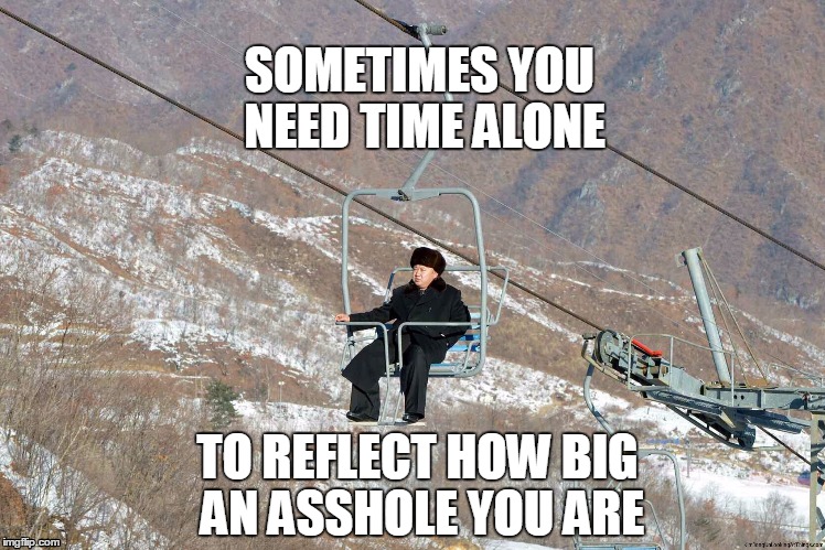 Reflextion | SOMETIMES YOU NEED TIME ALONE; TO REFLECT HOW BIG AN ASSHOLE YOU ARE | image tagged in political,north korea,assholes | made w/ Imgflip meme maker