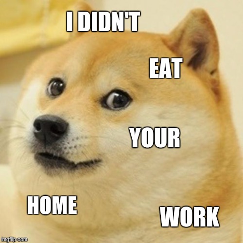 Doge | I DIDN'T; EAT; YOUR; HOME; WORK | image tagged in memes,doge | made w/ Imgflip meme maker