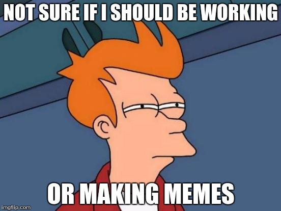 Futurama Fry | NOT SURE IF I SHOULD BE WORKING; OR MAKING MEMES | image tagged in memes,futurama fry | made w/ Imgflip meme maker