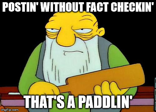 That's a paddlin' Meme | POSTIN' WITHOUT FACT CHECKIN'; THAT'S A PADDLIN' | image tagged in memes,that's a paddlin' | made w/ Imgflip meme maker