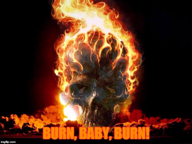Flaming Skull | BURN, BABY, BURN! | image tagged in cool,fire,flaming,skull,flaming skull | made w/ Imgflip meme maker