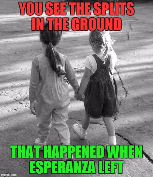 Best Friends  | YOU SEE THE SPLITS IN THE GROUND; THAT HAPPENED WHEN ESPERANZA LEFT | image tagged in best friends | made w/ Imgflip meme maker