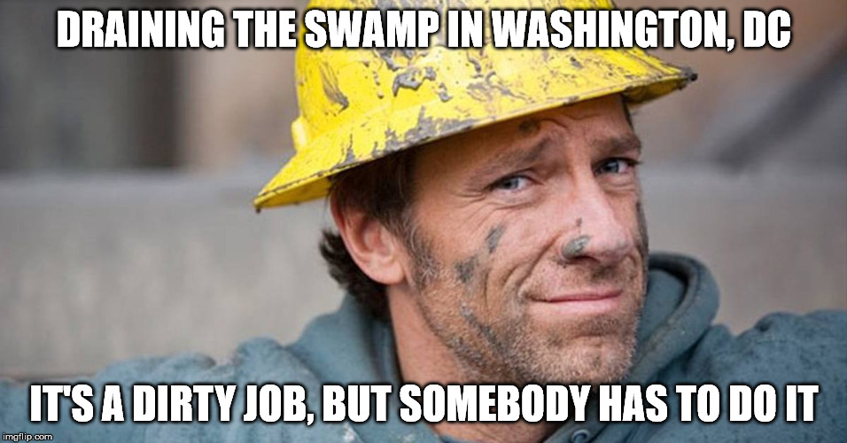 Play the winning card! | DRAINING THE SWAMP IN WASHINGTON, DC; IT'S A DIRTY JOB, BUT SOMEBODY HAS TO DO IT | image tagged in election 2016 | made w/ Imgflip meme maker