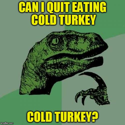 Philosoraptor | CAN I QUIT EATING COLD TURKEY; COLD TURKEY? | image tagged in memes,philosoraptor | made w/ Imgflip meme maker