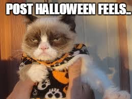 Grumpy Cat Halloween | POST HALLOWEEN FEELS.. | image tagged in memes,grumpy cat halloween,grumpy cat | made w/ Imgflip meme maker