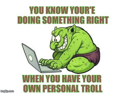 personal troll | YOU KNOW YOUR'E DOING SOMETHING RIGHT; WHEN YOU HAVE YOUR OWN PERSONAL TROLL | image tagged in troll | made w/ Imgflip meme maker