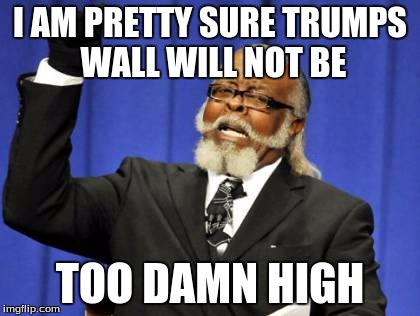 Too Damn High | I AM PRETTY SURE TRUMPS WALL WILL NOT BE; TOO DAMN HIGH | image tagged in memes,too damn high | made w/ Imgflip meme maker