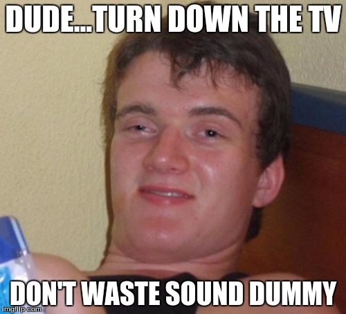 10 Guy | DUDE...TURN DOWN THE TV; DON'T WASTE SOUND DUMMY | image tagged in memes,10 guy | made w/ Imgflip meme maker