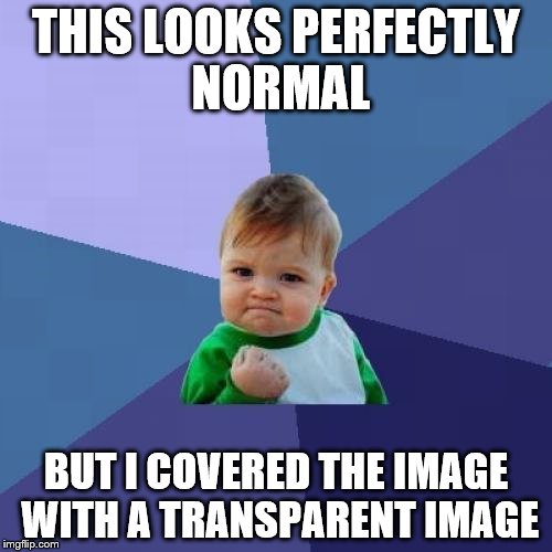 Trick of the Eye | THIS LOOKS PERFECTLY NORMAL; BUT I COVERED THE IMAGE WITH A TRANSPARENT IMAGE | image tagged in memes,success kid,funny,imgflip | made w/ Imgflip meme maker