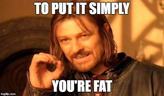 One Does Not Simply | TO PUT IT SIMPLY; YOU'RE FAT | image tagged in memes,one does not simply | made w/ Imgflip meme maker