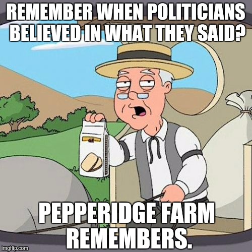 Pepperidge Farm Remembers Meme | REMEMBER WHEN POLITICIANS BELIEVED IN WHAT THEY SAID? PEPPERIDGE FARM REMEMBERS. | image tagged in memes,pepperidge farm remembers | made w/ Imgflip meme maker