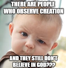 Skeptical Baby Meme | THERE ARE PEOPLE WHO OBSERVE CREATION AND THEY STILL DON'T BELIEVE IN GOD??? | image tagged in memes,skeptical baby | made w/ Imgflip meme maker