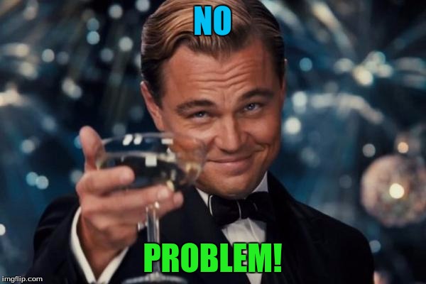 Leonardo Dicaprio Cheers Meme | NO PROBLEM! | image tagged in memes,leonardo dicaprio cheers | made w/ Imgflip meme maker