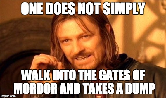 One Does Not Simply | ONE DOES NOT SIMPLY; WALK INTO THE GATES OF MORDOR AND TAKES A DUMP | image tagged in memes,one does not simply | made w/ Imgflip meme maker
