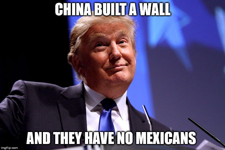 Donald Trump No2 | CHINA BUILT A WALL; AND THEY HAVE NO MEXICANS | image tagged in donald trump no2 | made w/ Imgflip meme maker