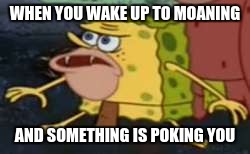 Spongegar | WHEN YOU WAKE UP TO MOANING; AND SOMETHING IS POKING YOU | image tagged in memes,spongegar | made w/ Imgflip meme maker