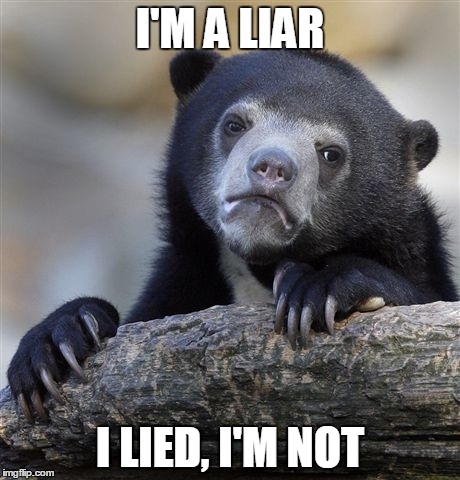 Confession Bear | I'M A LIAR; I LIED, I'M NOT | image tagged in memes,confession bear | made w/ Imgflip meme maker