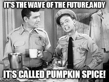 IT'S THE WAVE OF THE FUTURE,ANDY; IT'S CALLED PUMPKIN SPICE! | image tagged in pumpkin spice andy | made w/ Imgflip meme maker