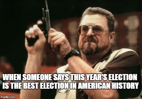 Am I The Only One Around Here | WHEN SOMEONE SAYS THIS YEAR'S ELECTION IS THE BEST ELECTION IN AMERICAN HISTORY | image tagged in memes,am i the only one around here | made w/ Imgflip meme maker