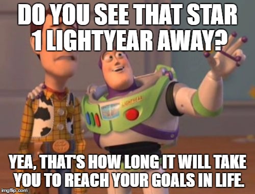 Basically My goals. | DO YOU SEE THAT STAR 1 LIGHTYEAR AWAY? YEA, THAT'S HOW LONG IT WILL TAKE YOU TO REACH YOUR GOALS IN LIFE. | image tagged in memes,x x everywhere,goals,lightyear | made w/ Imgflip meme maker