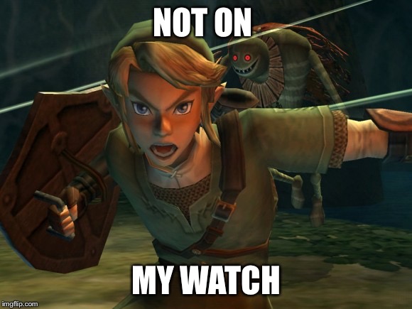 Link Legend of Zelda Yelling | NOT ON; MY WATCH | image tagged in link legend of zelda yelling | made w/ Imgflip meme maker