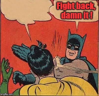 Batman Slapping Robin Meme | Fight back, damn it ! | image tagged in memes,batman slapping robin | made w/ Imgflip meme maker