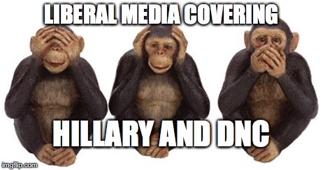 Hear no evil | LIBERAL MEDIA COVERING; HILLARY AND DNC | image tagged in hear no evil | made w/ Imgflip meme maker