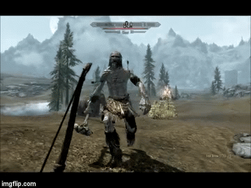 Skyrim lets you walk on sunshine | image tagged in gifs,skyrim,funny,giants | made w/ Imgflip video-to-gif maker