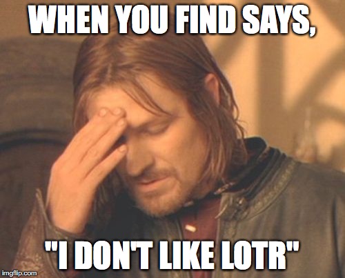 Frustrated Boromir | WHEN YOU FIND SAYS, "I DON'T LIKE LOTR" | image tagged in memes,frustrated boromir | made w/ Imgflip meme maker