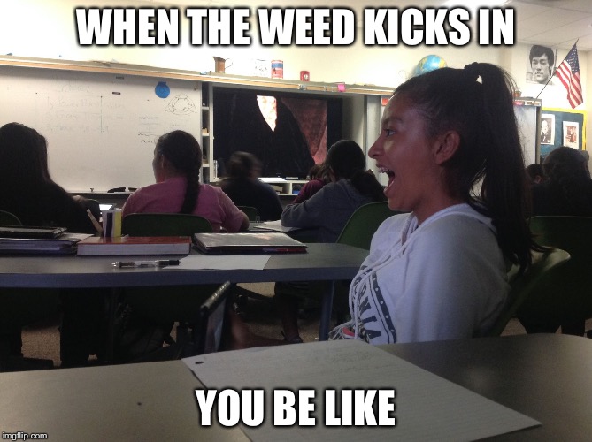 WHEN THE WEED KICKS IN; YOU BE LIKE | image tagged in high af girl | made w/ Imgflip meme maker