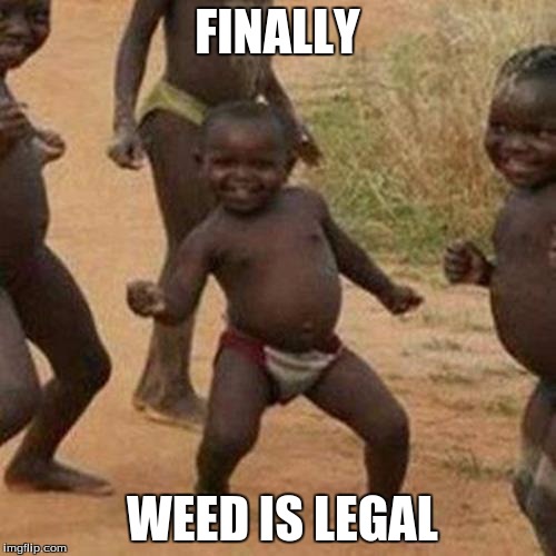 Third World Success Kid | FINALLY; WEED IS LEGAL | image tagged in memes,third world success kid | made w/ Imgflip meme maker