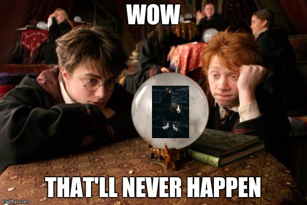 Harry Potter meme | WOW; THAT'LL NEVER HAPPEN | image tagged in harry potter meme | made w/ Imgflip meme maker