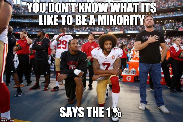 YOU DON'T KNOW WHAT ITS LIKE TO BE A MINORITY; SAYS THE 1 % | image tagged in nfl memes | made w/ Imgflip meme maker