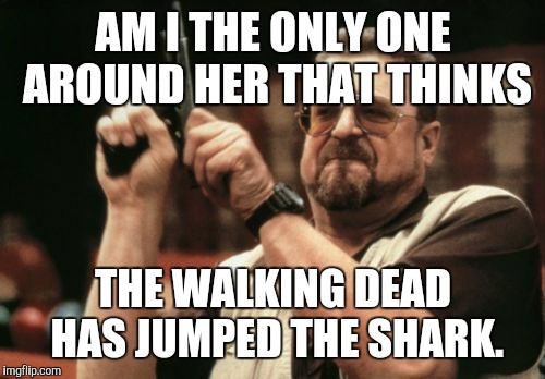 Am I The Only One Around Here Meme | AM I THE ONLY ONE AROUND HER THAT THINKS THE WALKING DEAD HAS JUMPED THE SHARK. | image tagged in memes,am i the only one around here | made w/ Imgflip meme maker