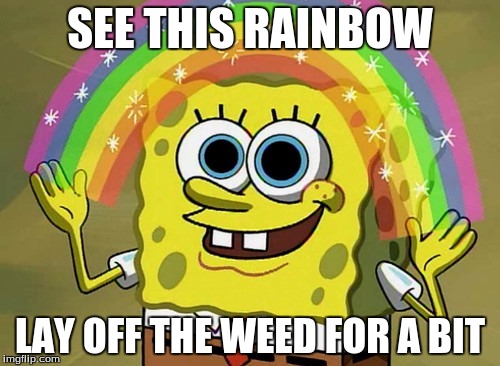 Imagination Spongebob Meme | SEE THIS RAINBOW; LAY OFF THE WEED FOR A BIT | image tagged in memes,imagination spongebob | made w/ Imgflip meme maker