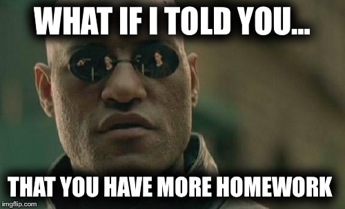 Matrix Morpheus | WHAT IF I TOLD YOU…; THAT YOU HAVE MORE HOMEWORK | image tagged in memes,matrix morpheus | made w/ Imgflip meme maker