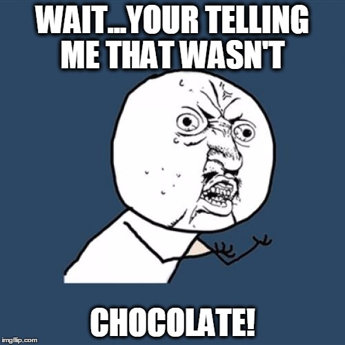 Oh God... | WAIT...YOUR TELLING ME THAT WASN'T; CHOCOLATE! | image tagged in memes,funny memes | made w/ Imgflip meme maker
