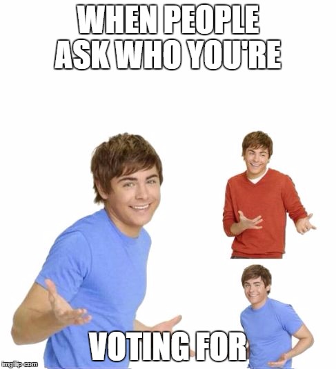 I'm at a loss | WHEN PEOPLE ASK WHO YOU'RE; VOTING FOR | image tagged in zac effron,election 2016 | made w/ Imgflip meme maker