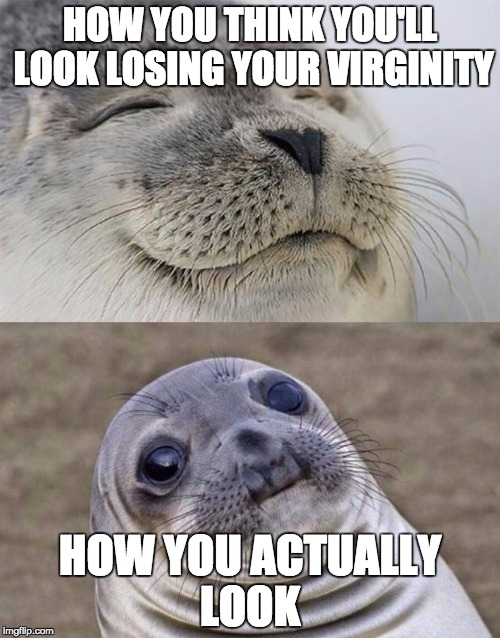 Short Satisfaction VS Truth | HOW YOU THINK YOU'LL LOOK LOSING YOUR VIRGINITY; HOW YOU ACTUALLY LOOK | image tagged in memes,short satisfaction vs truth | made w/ Imgflip meme maker