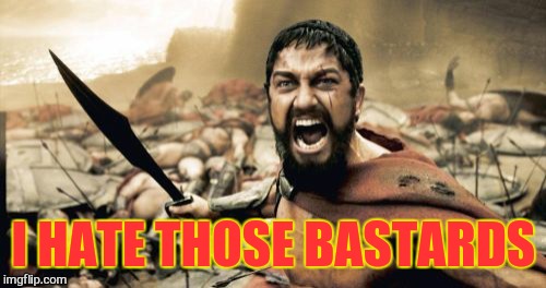Sparta Leonidas Meme | I HATE THOSE BASTARDS | image tagged in memes,sparta leonidas | made w/ Imgflip meme maker