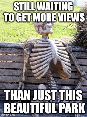 Waiting Skeleton | STILL WAITING TO GET MORE VIEWS; THAN JUST THIS BEAUTIFUL PARK | image tagged in memes,waiting skeleton | made w/ Imgflip meme maker