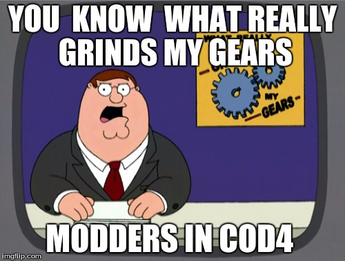 Peter Griffin News | YOU  KNOW  WHAT REALLY GRINDS MY GEARS; MODDERS IN COD4 | image tagged in memes,peter griffin news | made w/ Imgflip meme maker