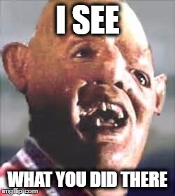 Sloth The Goonies | I SEE; WHAT YOU DID THERE | image tagged in sloth the goonies | made w/ Imgflip meme maker