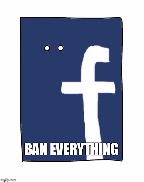 Facebook these days | BAN EVERYTHING | image tagged in facebook,faceblock,ban,socialmedia,funny,true | made w/ Imgflip meme maker
