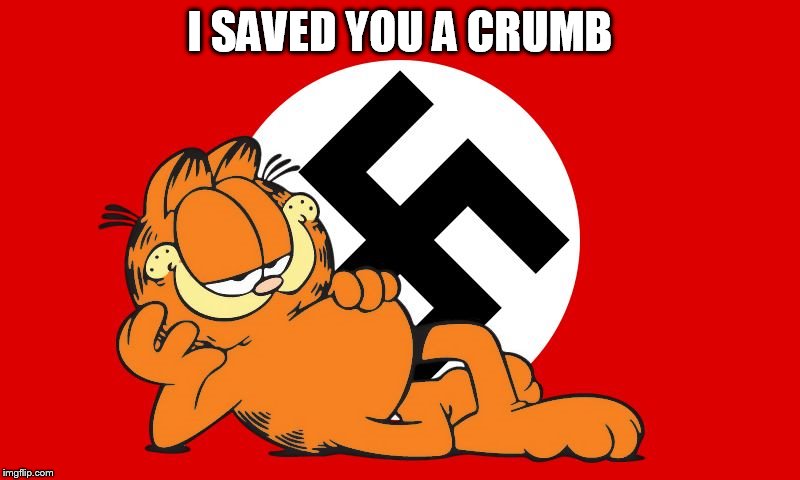 nazi garfield | I SAVED YOU A CRUMB | image tagged in nazi garfield | made w/ Imgflip meme maker