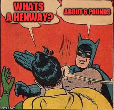 Batman Slapping Robin Meme | WHATS A HENWAY? ABOUT 6 POUNDS | image tagged in memes,batman slapping robin | made w/ Imgflip meme maker