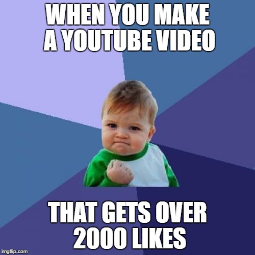 Success Kid Meme | WHEN YOU MAKE A YOUTUBE VIDEO; THAT GETS OVER 2000 LIKES | image tagged in memes,success kid | made w/ Imgflip meme maker