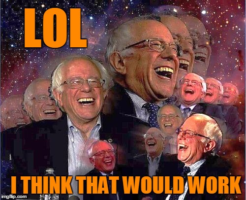 Bernie Laff | LOL I THINK THAT WOULD WORK | image tagged in bernie laff | made w/ Imgflip meme maker